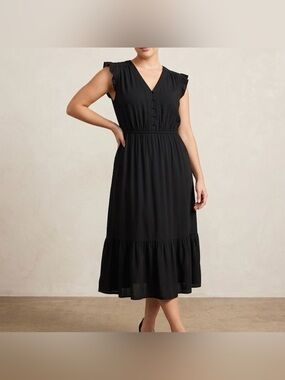 Old Navy Black Flutter Sleeve Smocked Midi Dress Women’s Small